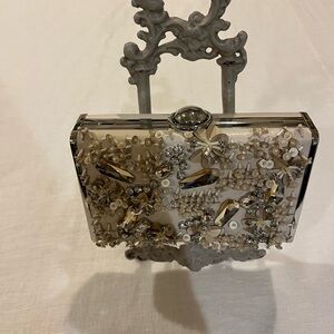 Henri Bendel clay colored embellished metallic clutch purse